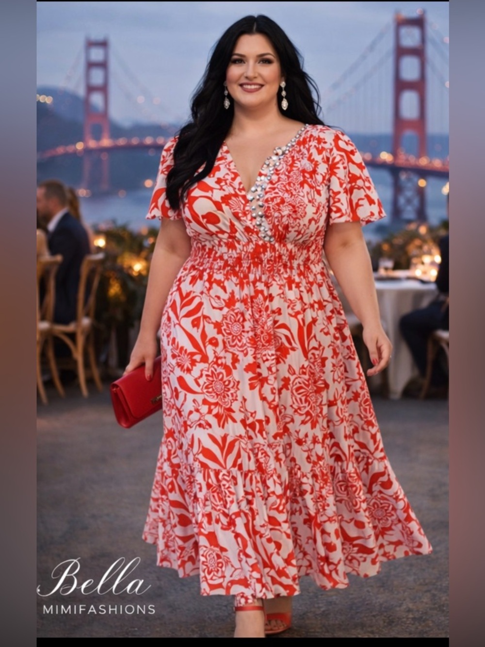 NWT Plus-Size Red Floral Wrap Midi Dress size 2x 🌺🌸🌹 BRB SL 3